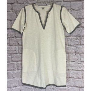J CREW Tunic Dress XS Ivory Black Trim Pockets Cotton Cover Up Mini Soft 9464